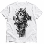 Jesus Crown of Thorns Cross Christian Faith Sketch Men's T-Shirt