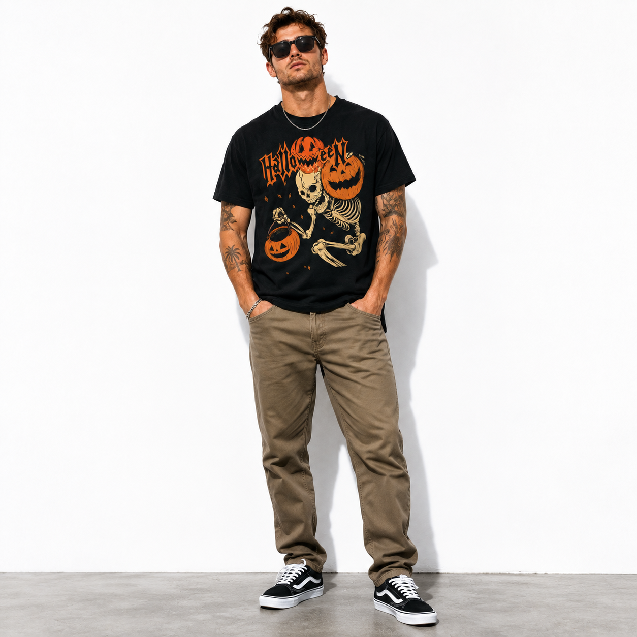 Halloween Skeleton Pumpkin Trick or Treat Spooky Graphic Men's T-Shirt