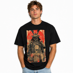 Vintage Japanese Samurai Graphic T-Shirt Black Gold Warrior Retro Tee