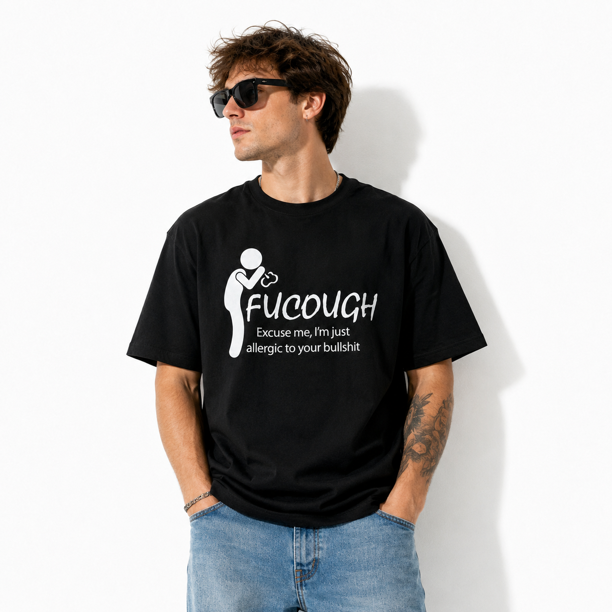 FuCough Funny Sarcastic Humor Graphic T-Shirt Allergy Season Joke Tee