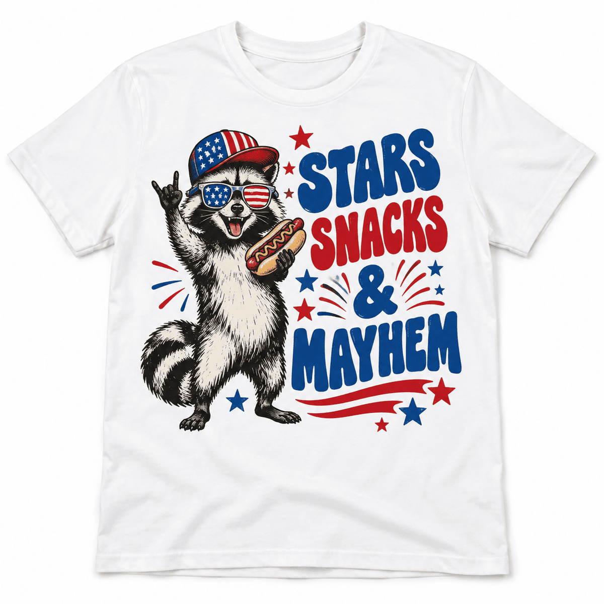Funny Patriotic Raccoon Stars Snacks & Mayhem Men's T-Shirt