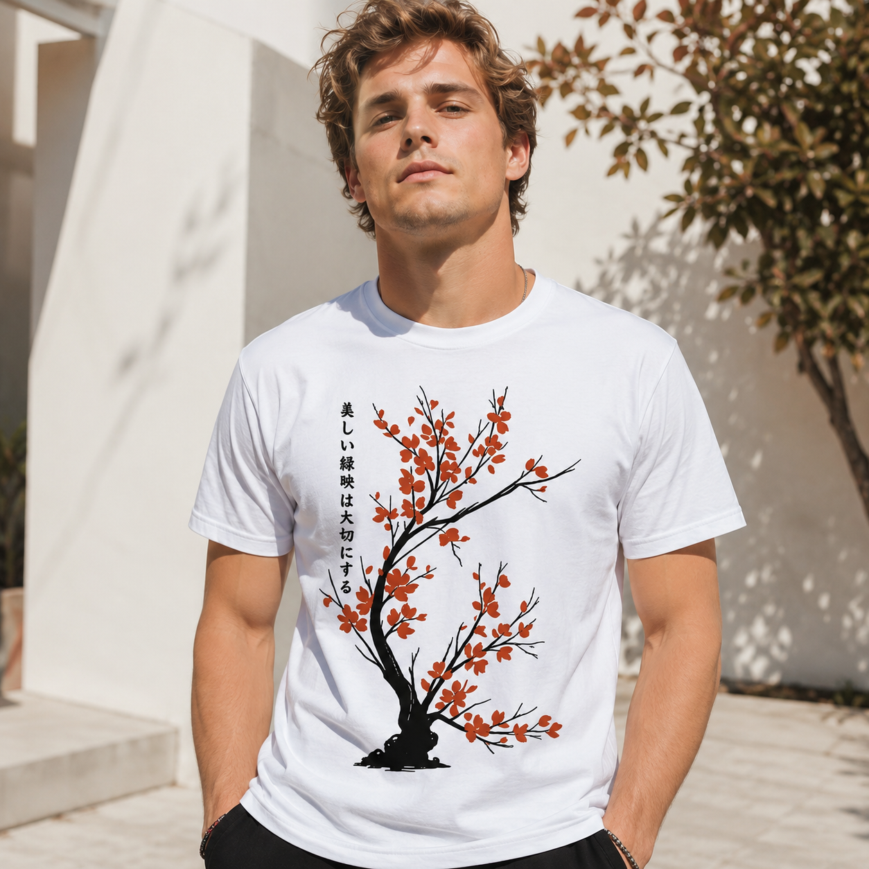 Japanese Cherry Blossom (Sakura) Bonsai Tree Graphic Tee T-Shirt