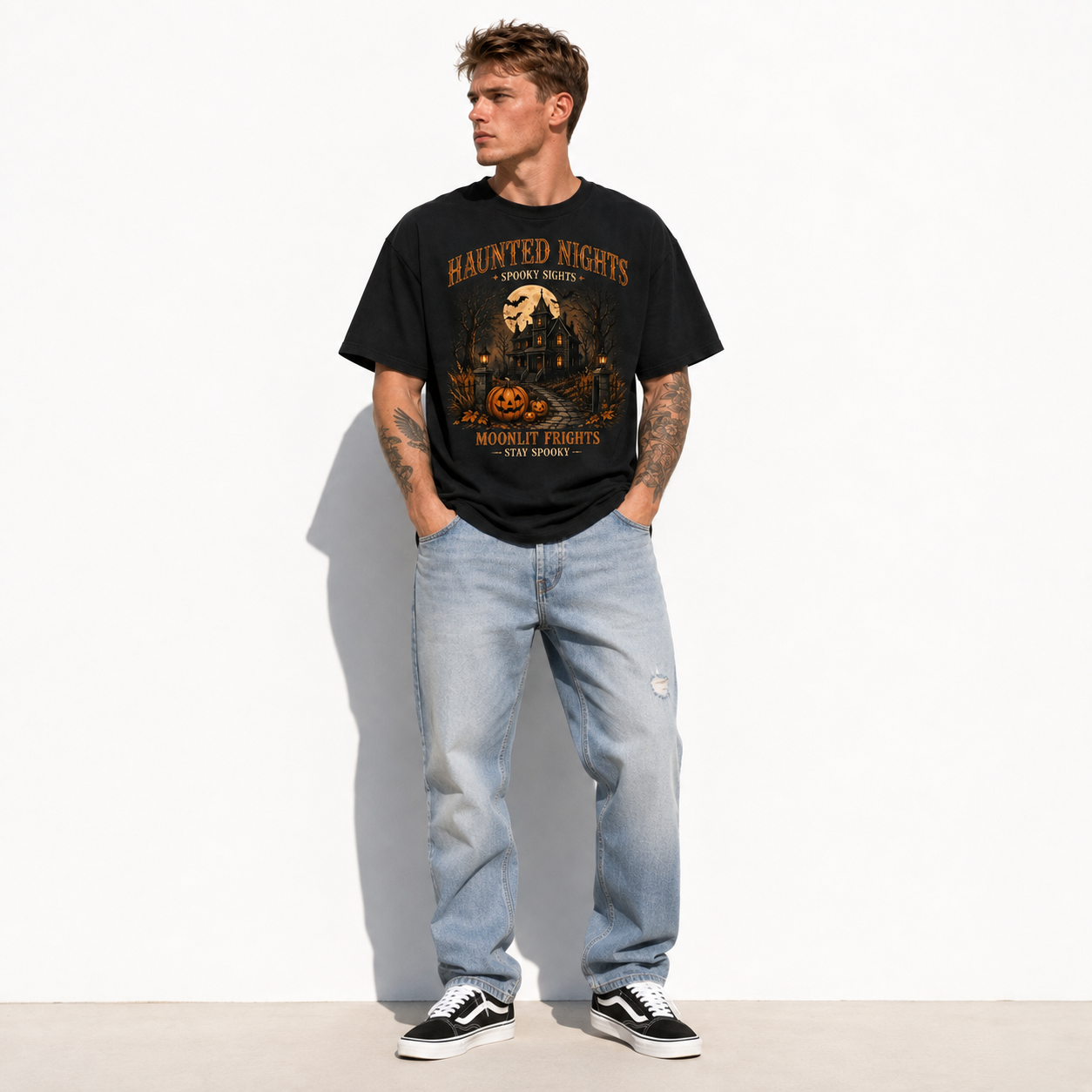 Haunted Nights Spooky Sights Haunted House Halloween Men's Graphic T-Shirt