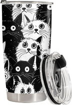 34HD Funny Black Cat Tumbler with Lid, 20oz Stainless Steel Vacuum Insulated Everything Is Fine Cup, Cat Lover Gifts for Women Birthday Mothers Day Halloween Christmas