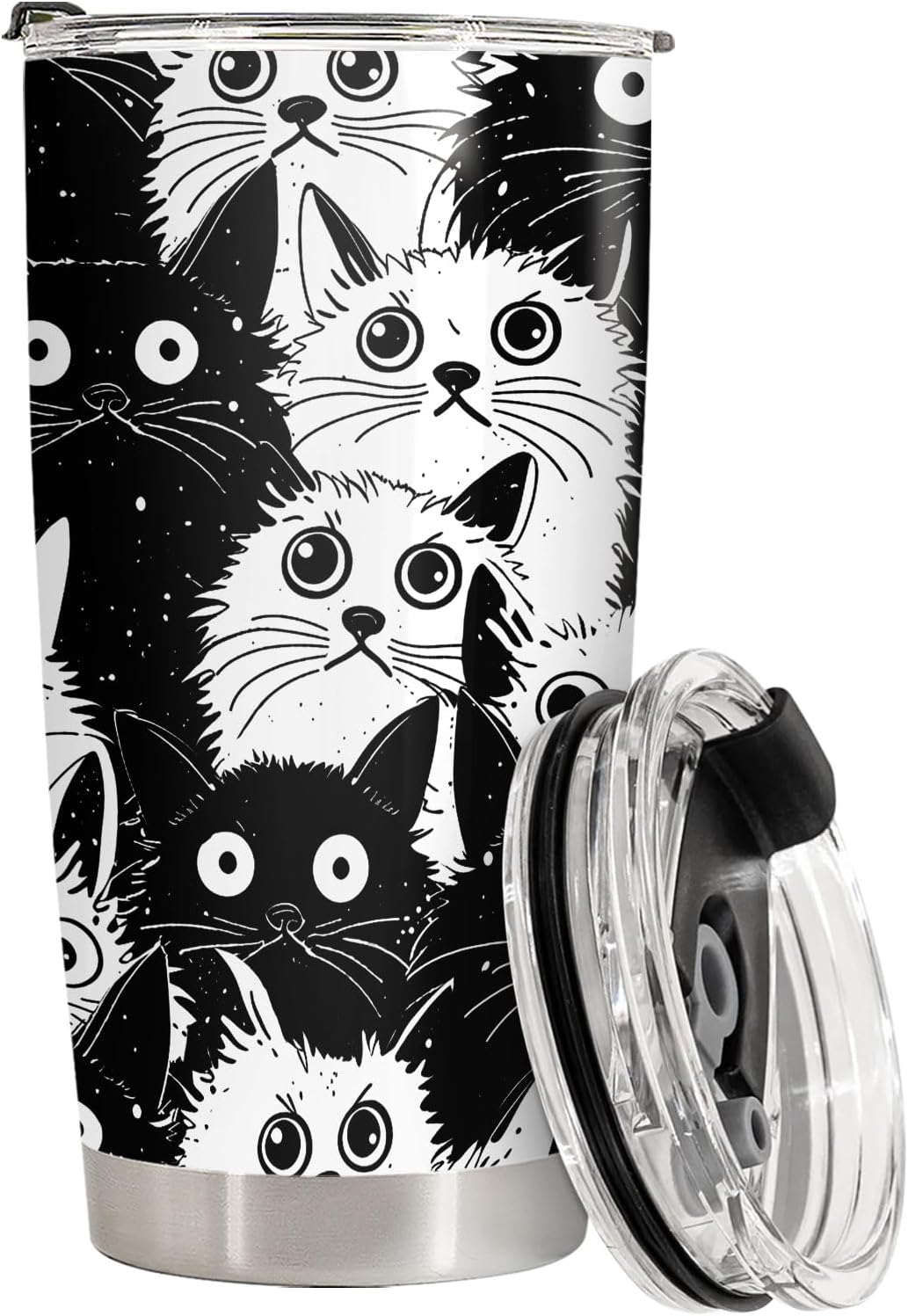 34HD Funny Black Cat Tumbler with Lid, 20oz Stainless Steel Vacuum Insulated Everything Is Fine Cup, Cat Lover Gifts for Women Birthday Mothers Day Halloween Christmas