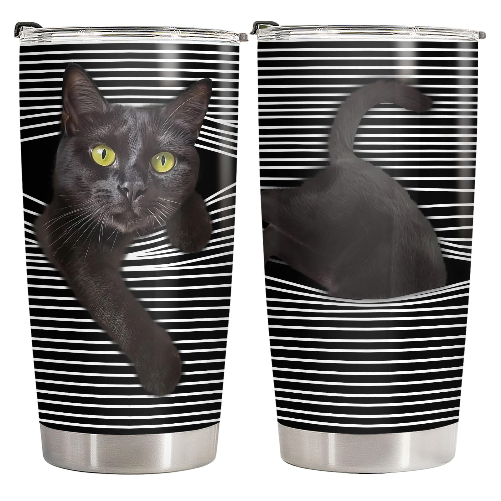 34HD Funny Black Cat Tumbler with Lid, 20oz Stainless Steel Vacuum Insulated Everything Is Fine Cup, Cat Lover Gifts for Women Birthday Mothers Day Halloween Christmas