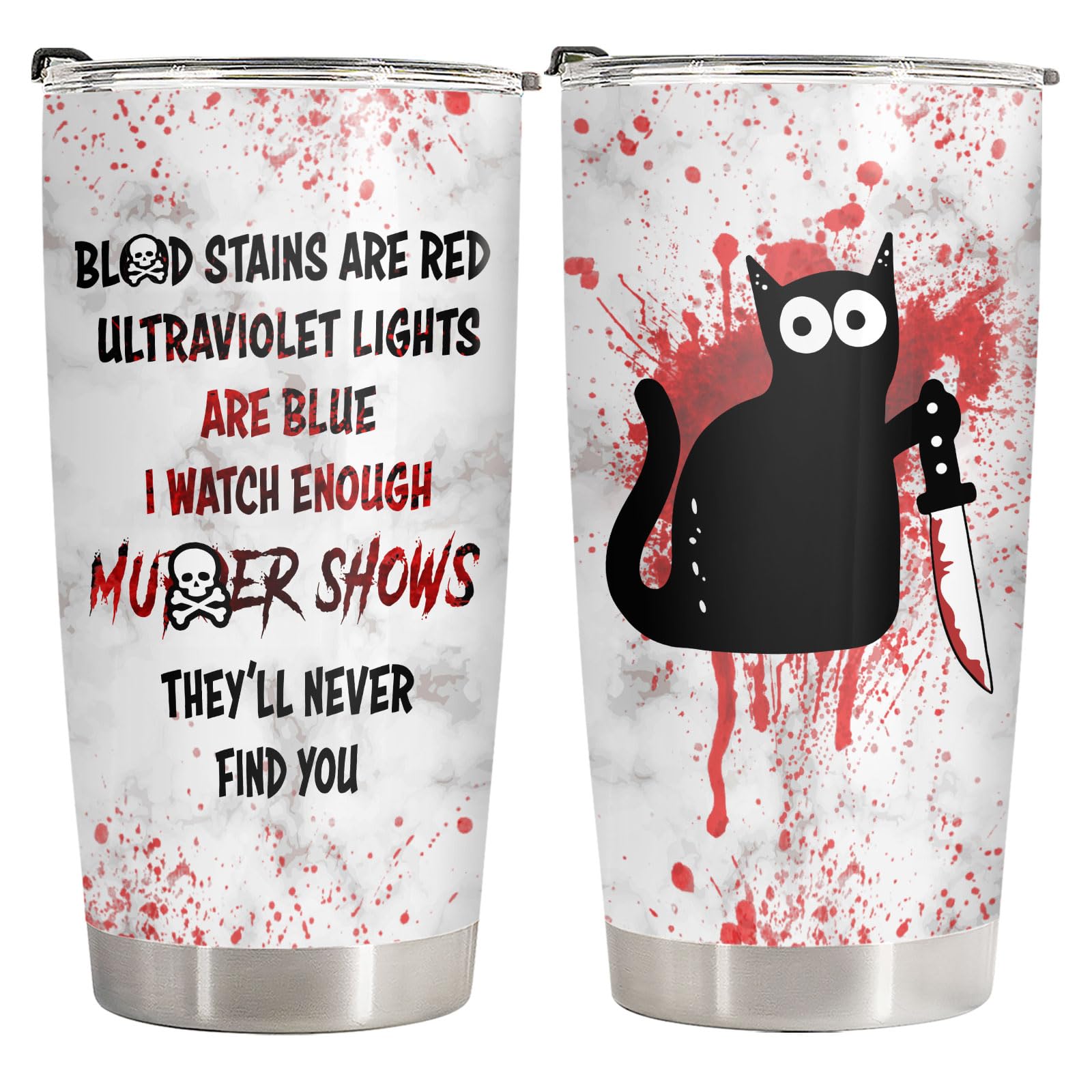 34HD Funny Black Cat Tumbler with Lid, 20oz Stainless Steel Vacuum Insulated Everything Is Fine Cup, Cat Lover Gifts for Women Birthday Mothers Day Halloween Christmas