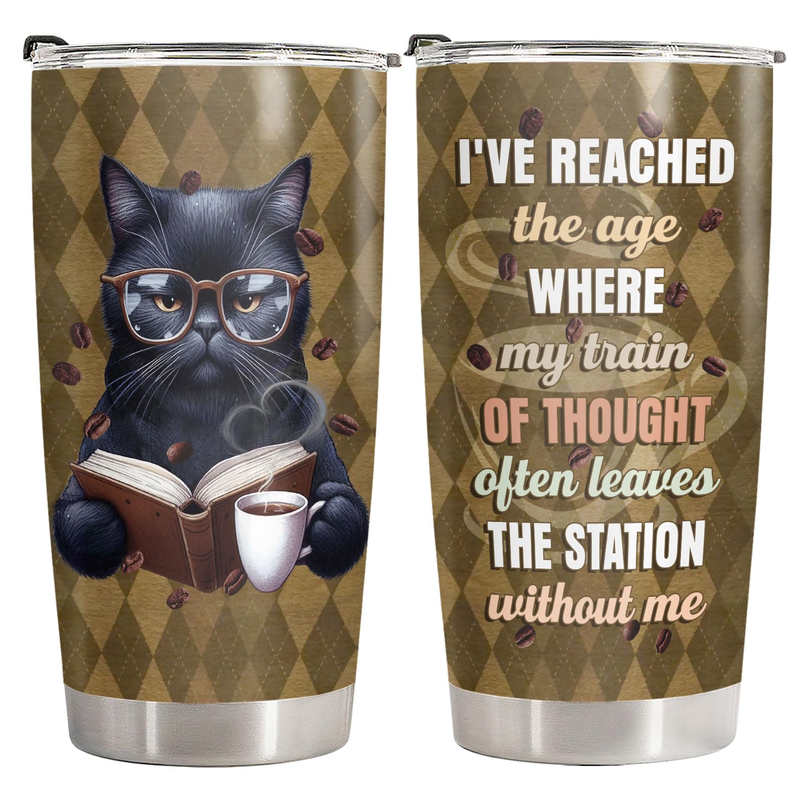34HD Funny Black Cat Tumbler with Lid, 20oz Stainless Steel Vacuum Insulated Everything Is Fine Cup, Cat Lover Gifts for Women Birthday Mothers Day Halloween Christmas