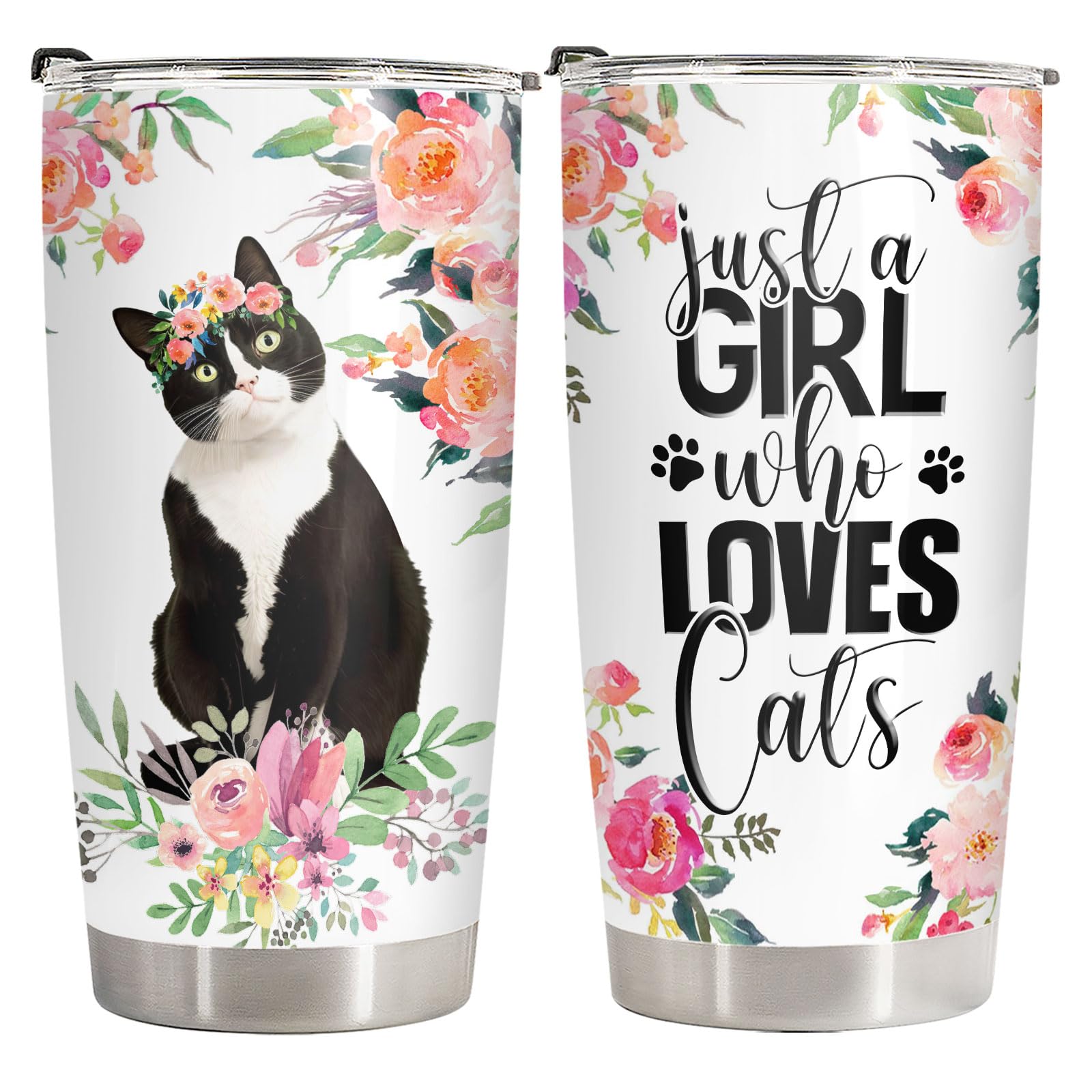 34HD Funny Black Cat Tumbler with Lid, 20oz Stainless Steel Vacuum Insulated Everything Is Fine Cup, Cat Lover Gifts for Women Birthday Mothers Day Halloween Christmas