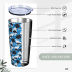Angry Shark Tumbler, Blue Sharks 20oz Stainless Steel Insulated Travel Tumblers,Travel Coffee Mug with Lid and Straw Cups Gifts for Women Men