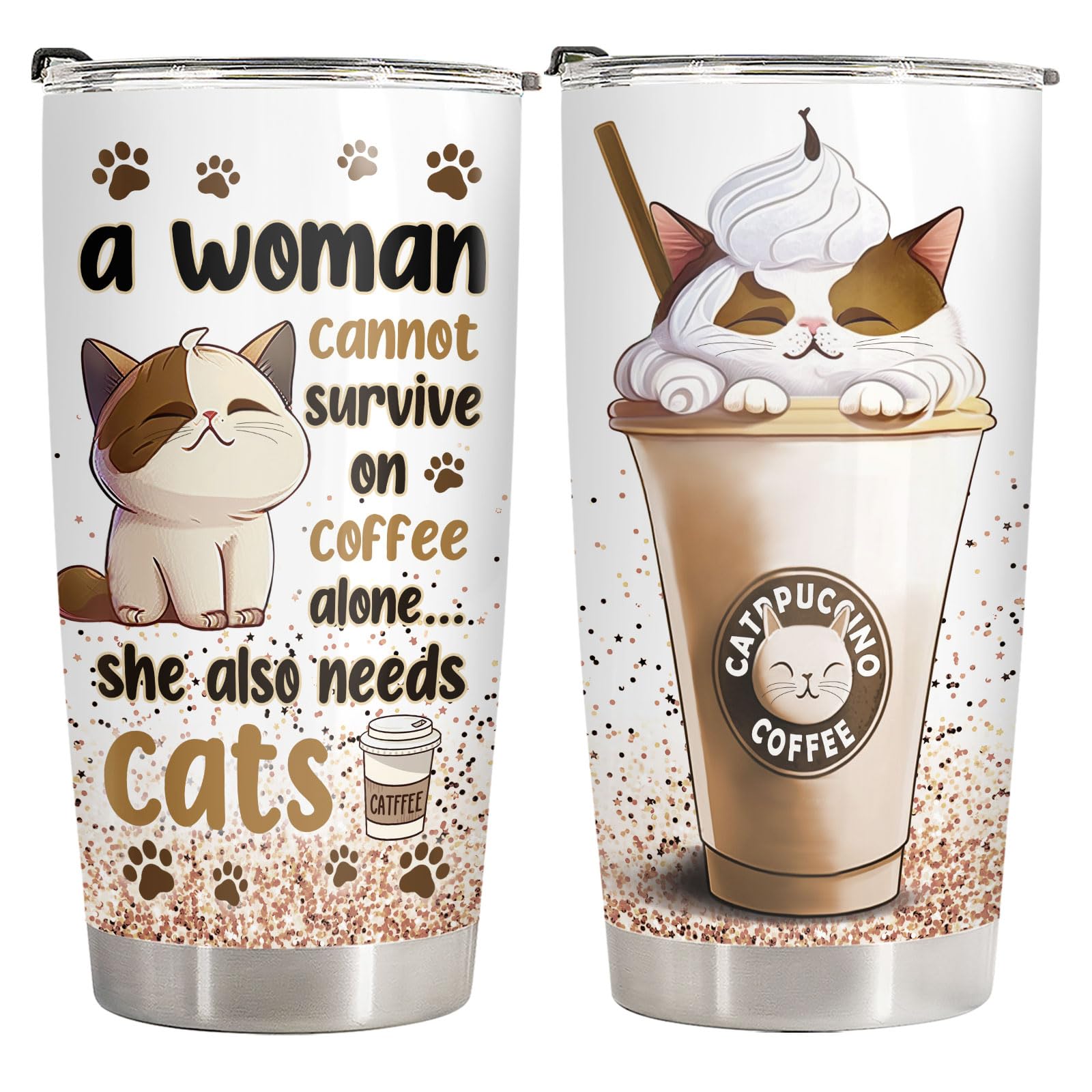 34HD Funny Black Cat Tumbler with Lid, 20oz Stainless Steel Vacuum Insulated Everything Is Fine Cup, Cat Lover Gifts for Women Birthday Mothers Day Halloween Christmas