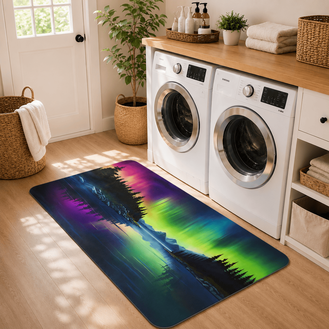 Northern Lights Mountain Lake Door Mat Quick Dry Super Absorbent Non Slip