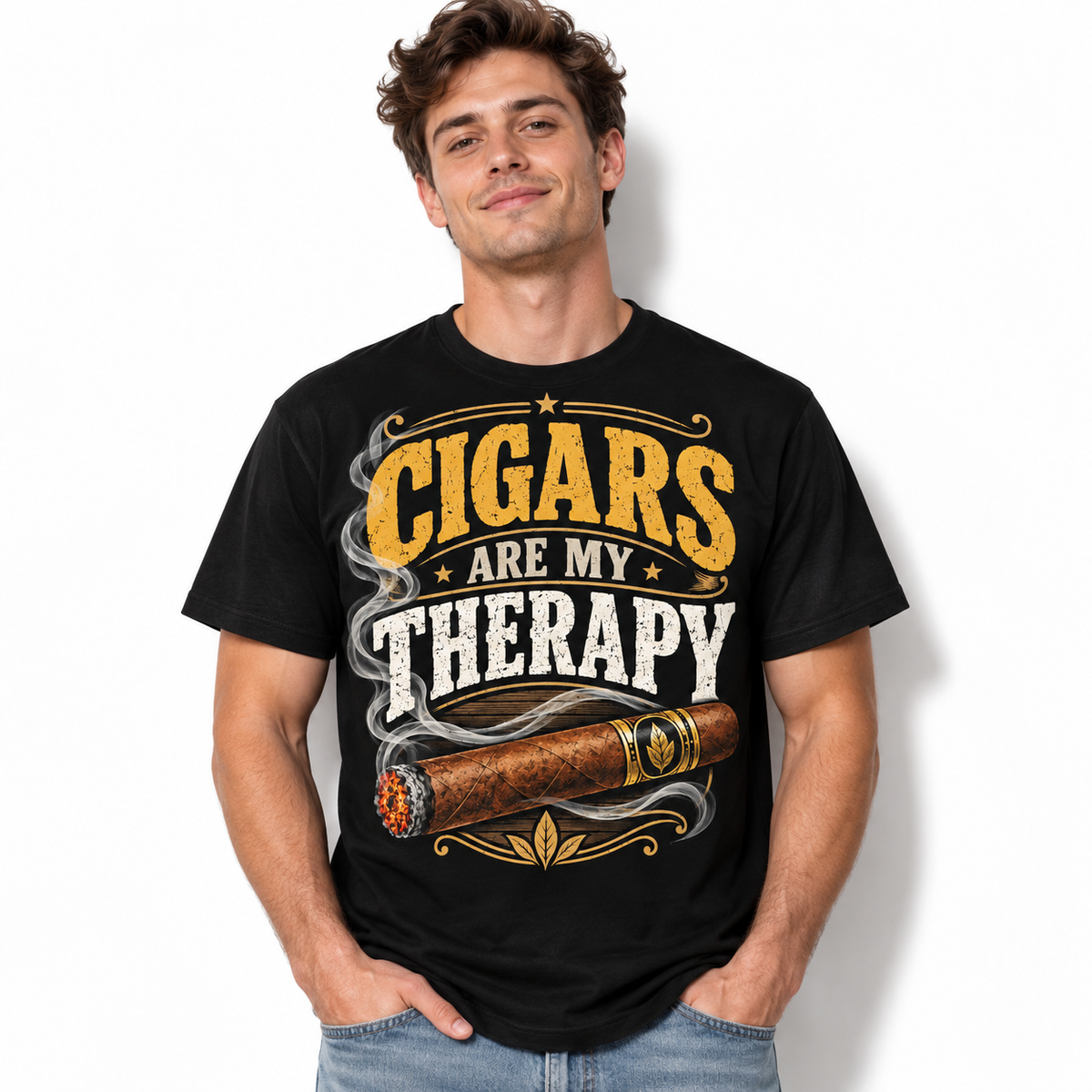Cigars Are My Therapy Funny Cigar Smoker Vintage Graphic Men's T-Shirt