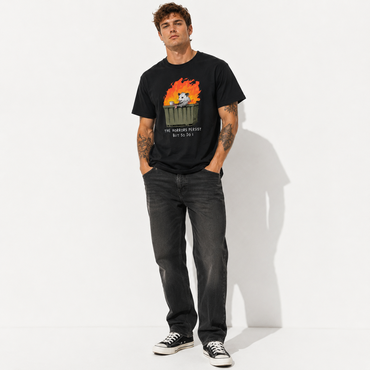 Funny The Horrors Persist But So Do I Possum Meme Graphic T-Shirt for Men