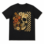 Floral Skull Retro Checkered Gothic Halloween Graphic Men's T-Shirt