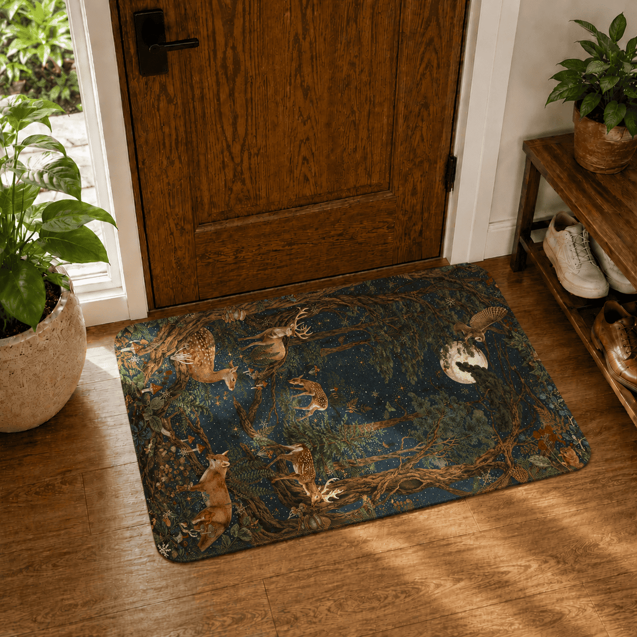 William Morris Woodland Bath Rug Quick Dry Super Absorbent Non Slip Forest Animals