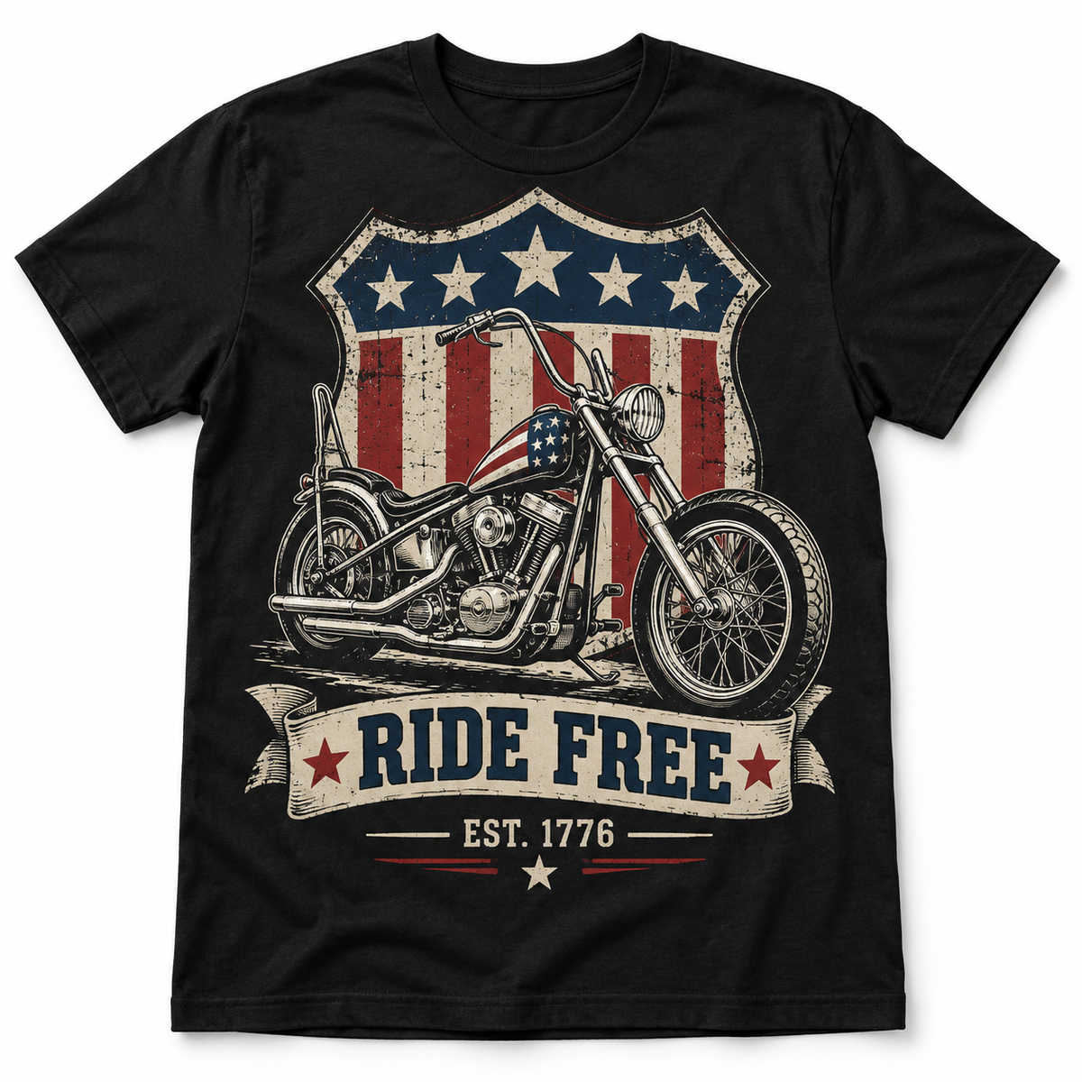 Ride Free 1776 Patriotic Biker Motorcycle Men's Graphic T-Shirt