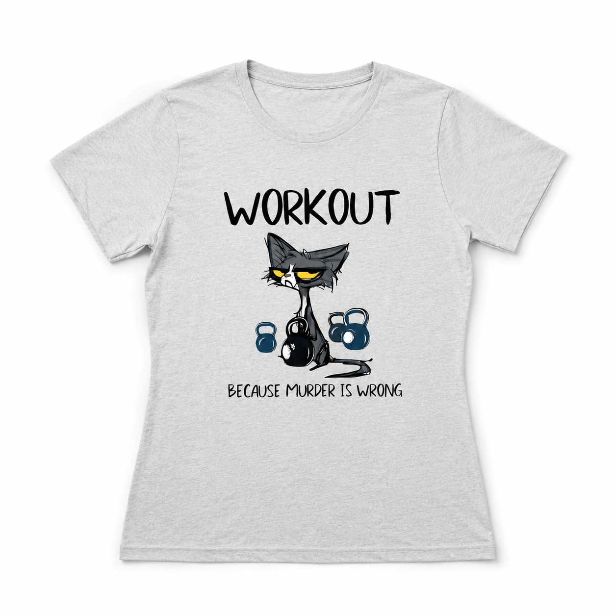 Women Funny Cat Kettlebell Graphic T-Shirt Gym Workout Lover Casual Tee Top
