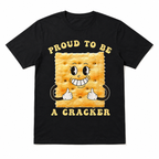 Proud To Be A Cracker Funny Graphic T-Shirt Food Pun Humor Black Tee