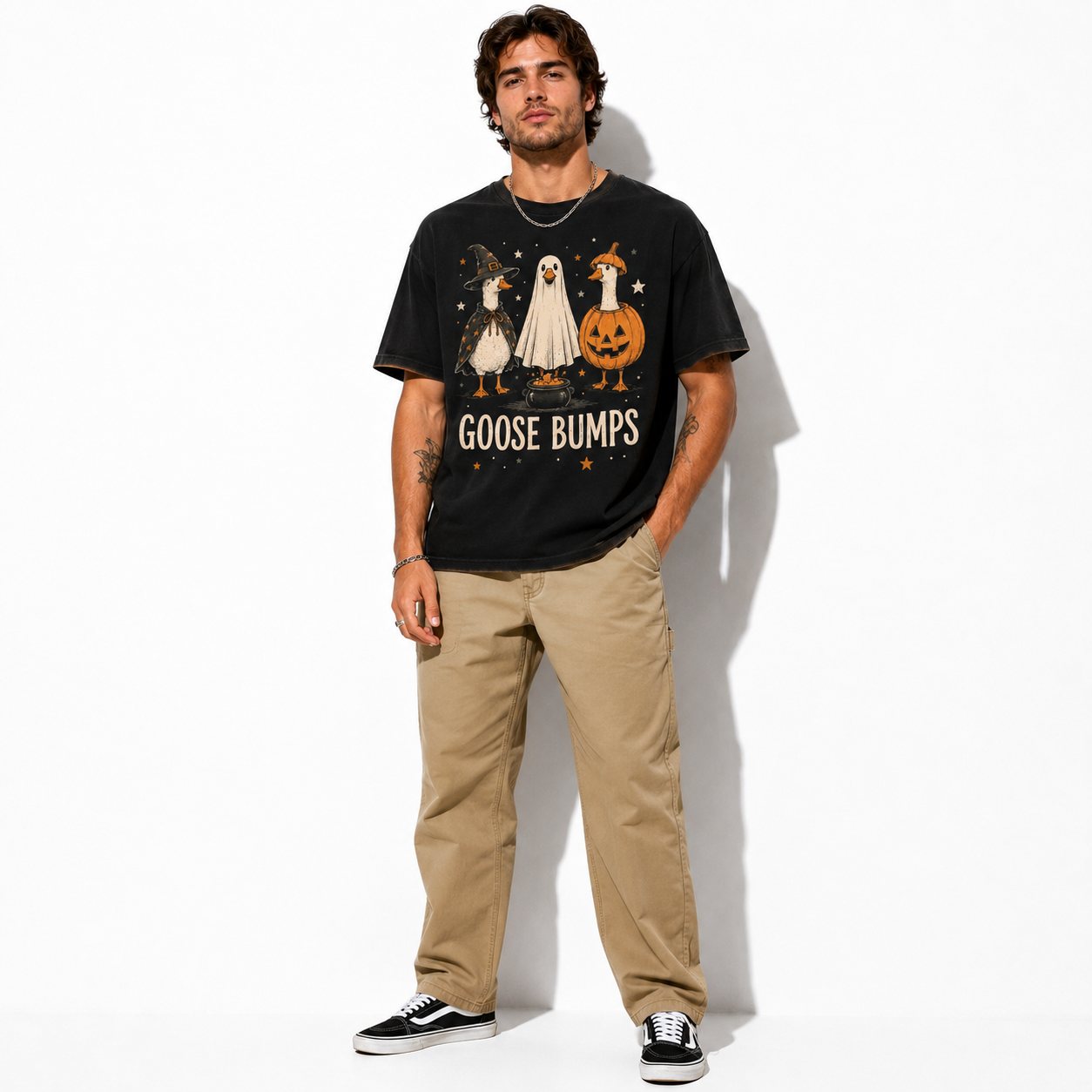 Funny Goose Bumps Halloween Ducks Ghost Pumpkin Witch Spooky Men's T-Shirt