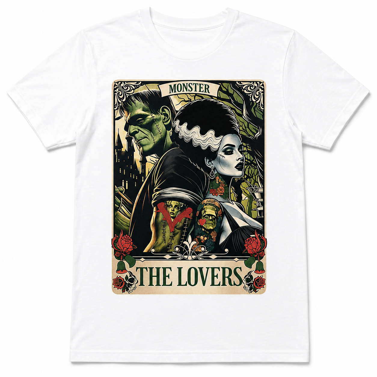 Men's Gothic Monster Lovers Graphic T-Shirt Vintage Horror Tee