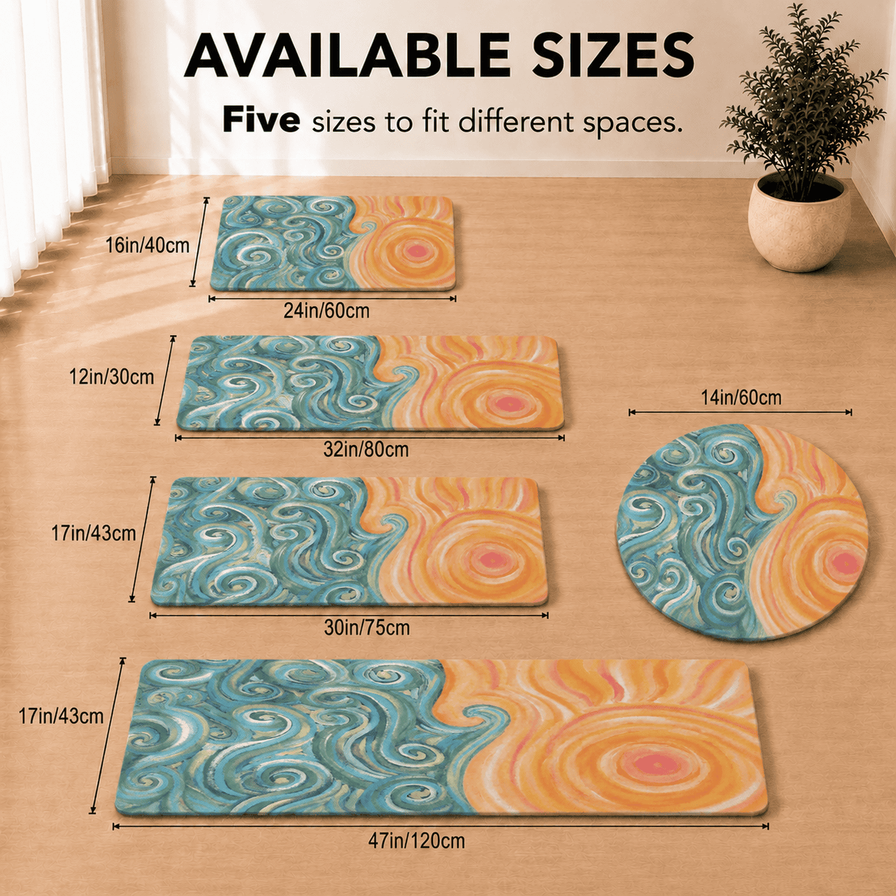 Blue and Orange Summer Vibe Modern Rug, Colorful Doormat, Sun and Sea Custom Design Living Room Carpet, Cute Bathmat, Nonslip Bedroom Rug,