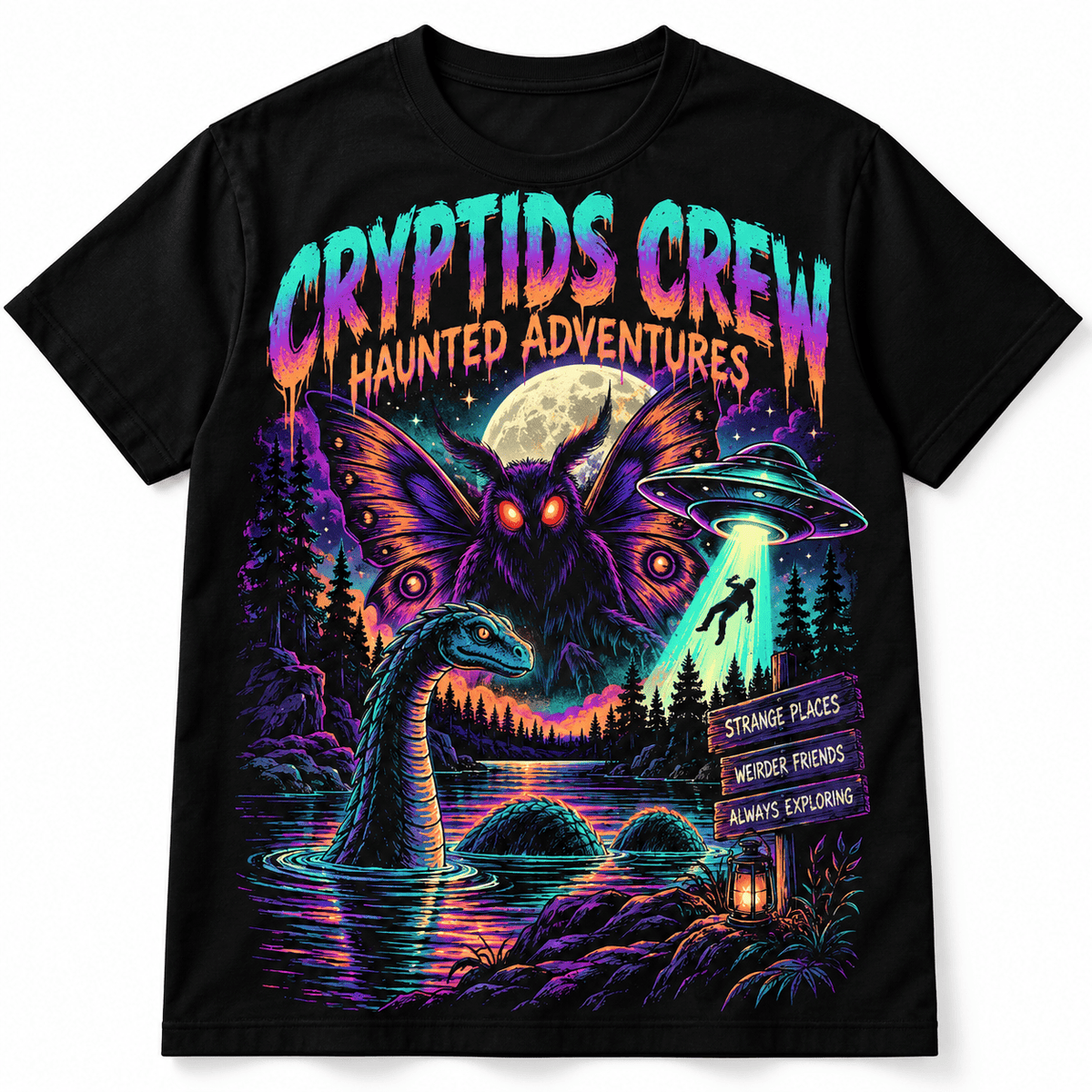 Cryptid Crew Mothman UFO Lake Monster Men's Graphic T-Shirt