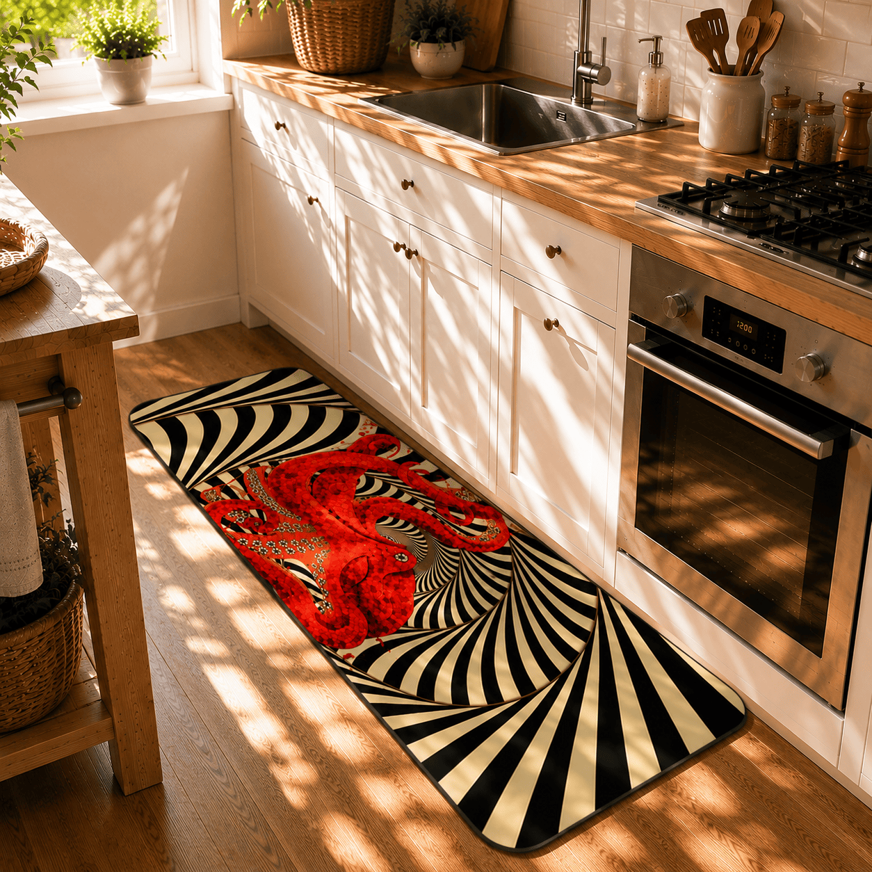 Optical Illusion Octopus Floor Mat Quick Dry Super Absorbent Non Slip Decor