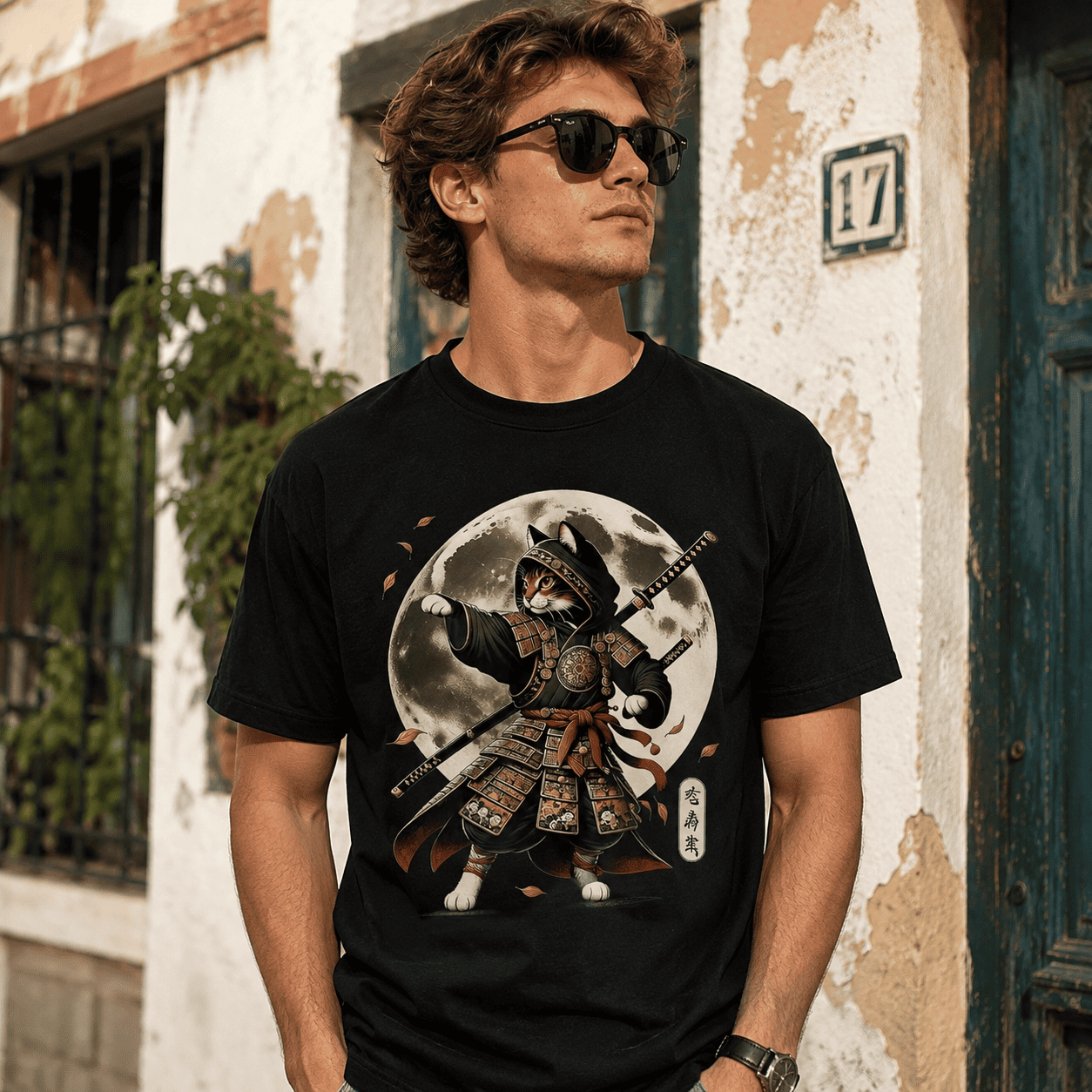 Samurai Cat Ninja Japanese Katana Tokyo Aesthetic Graphic Unisex T-Shirt