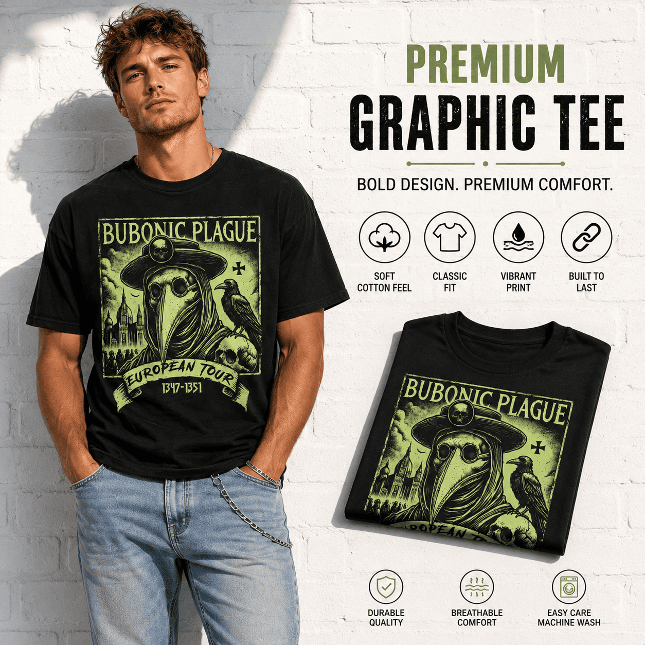 Bubonic Plague European Tour Plague Doctor Gothic History Men's T-Shirt