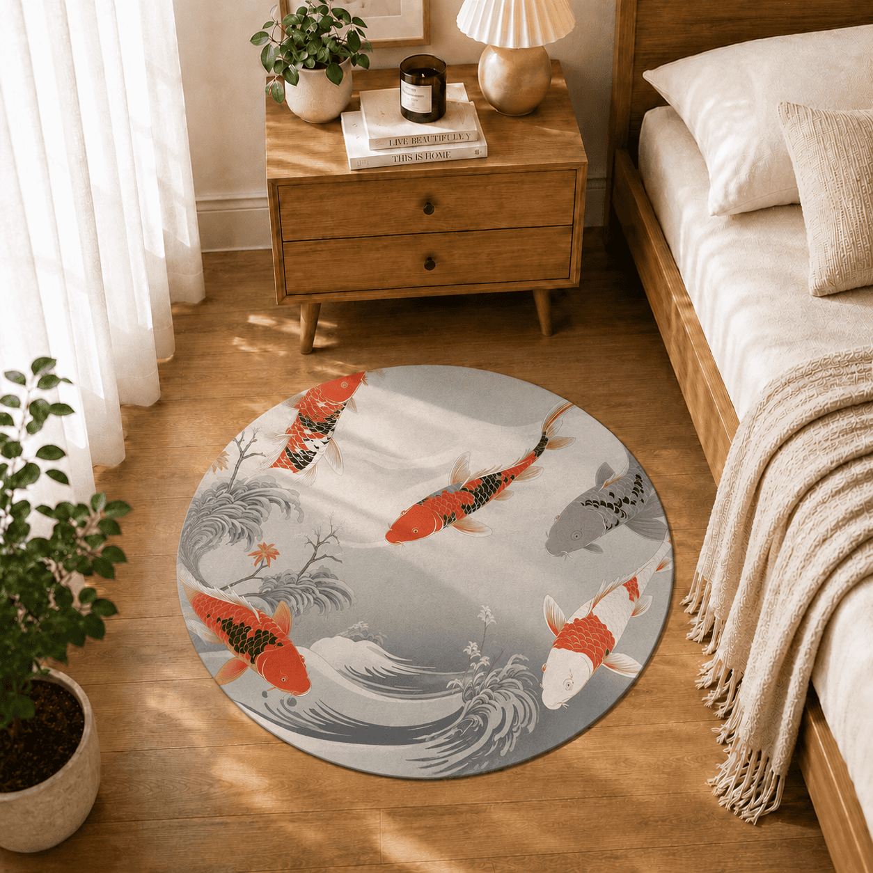 Koi Fish Bath Rug Quick Dry Super Absorbent Non Slip Asian Inspired Decor