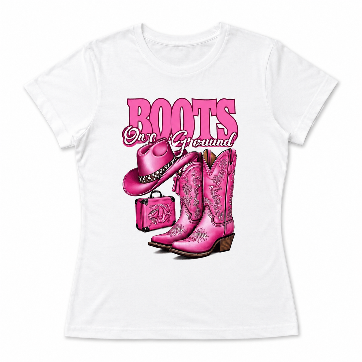 Women Western Cowgirl T-Shirt Pink Cowboy Boots Hat Graphic Rodeo Summer Tee
