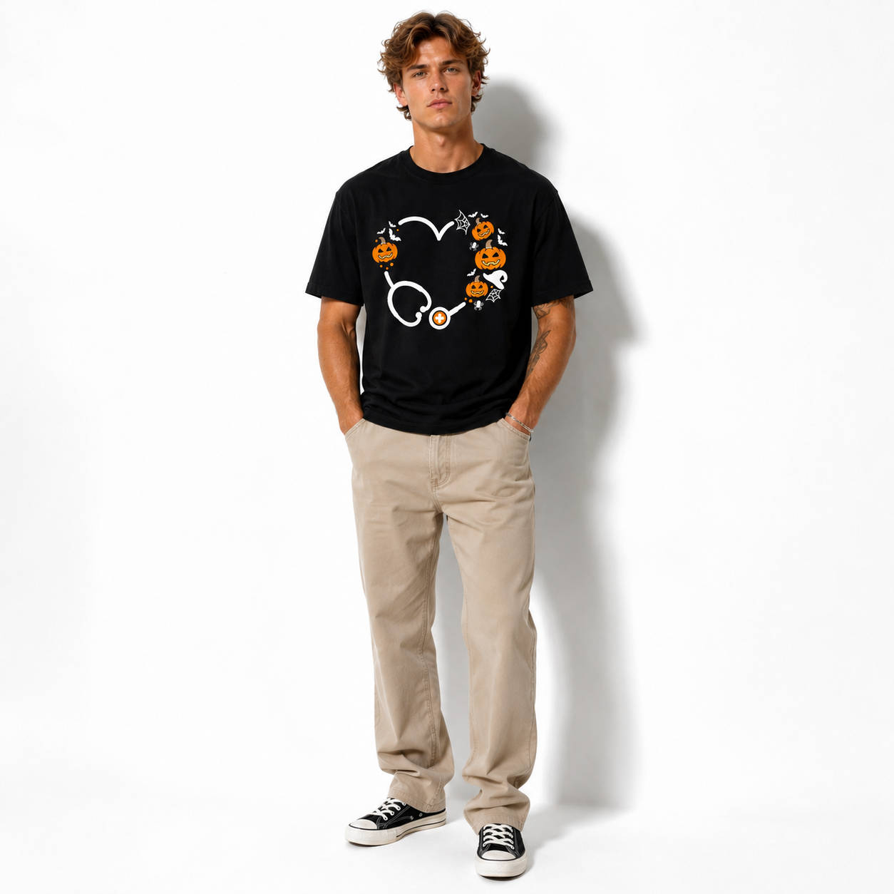 Halloween Nurse Stethoscope Pumpkin Heart Medical Graphic Men's T-Shirt