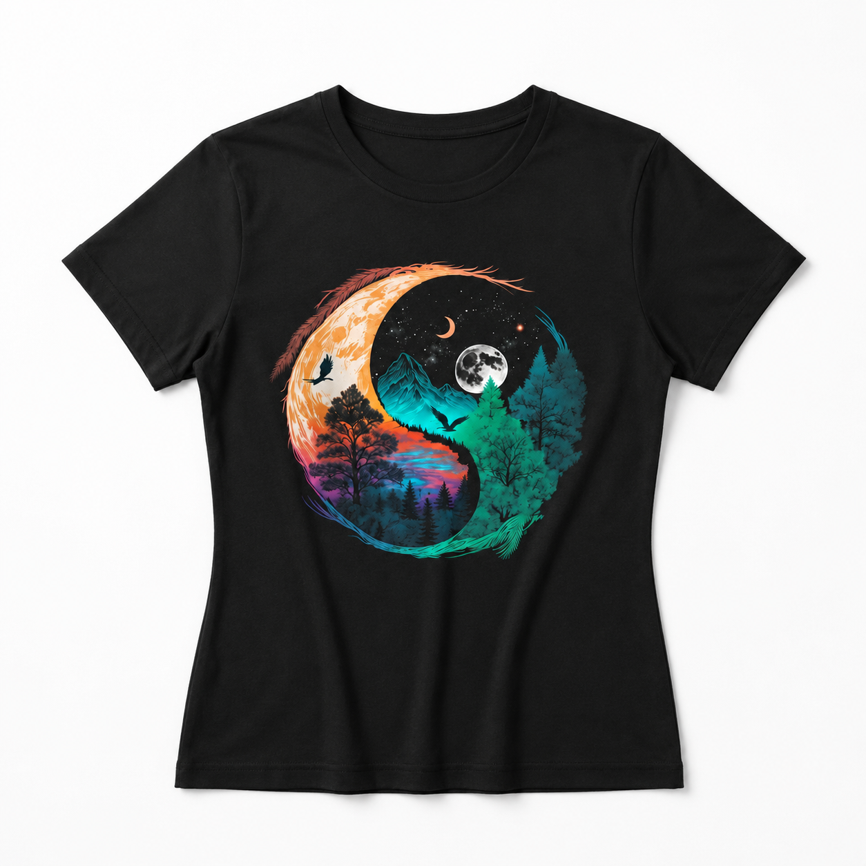 Women Yin Yang Tree Of Life Graphic T-Shirt Spiritual Casual Crew Neck Tee Top