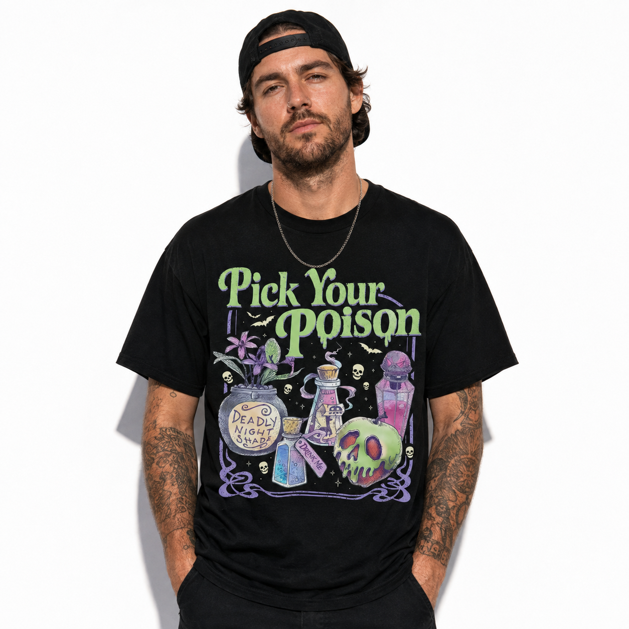 Pick Your Poison Witch Potion Spooky Gothic Halloween Graphic Men's T-Shirt