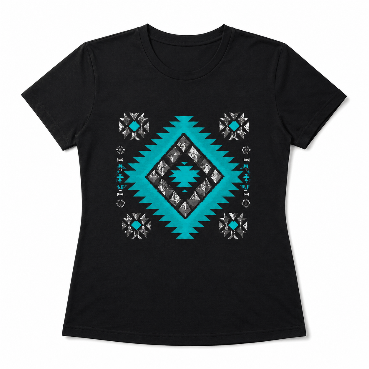 Women Southwestern Green Diamond Graphic T-Shirt Casual Summer Tee