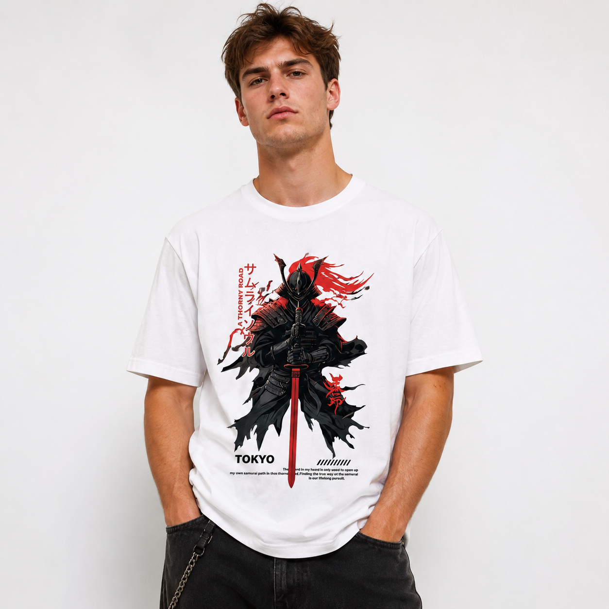 Tokyo Samurai Warrior T Shirt Red Sword Japanese Graphic Streetwear Tee