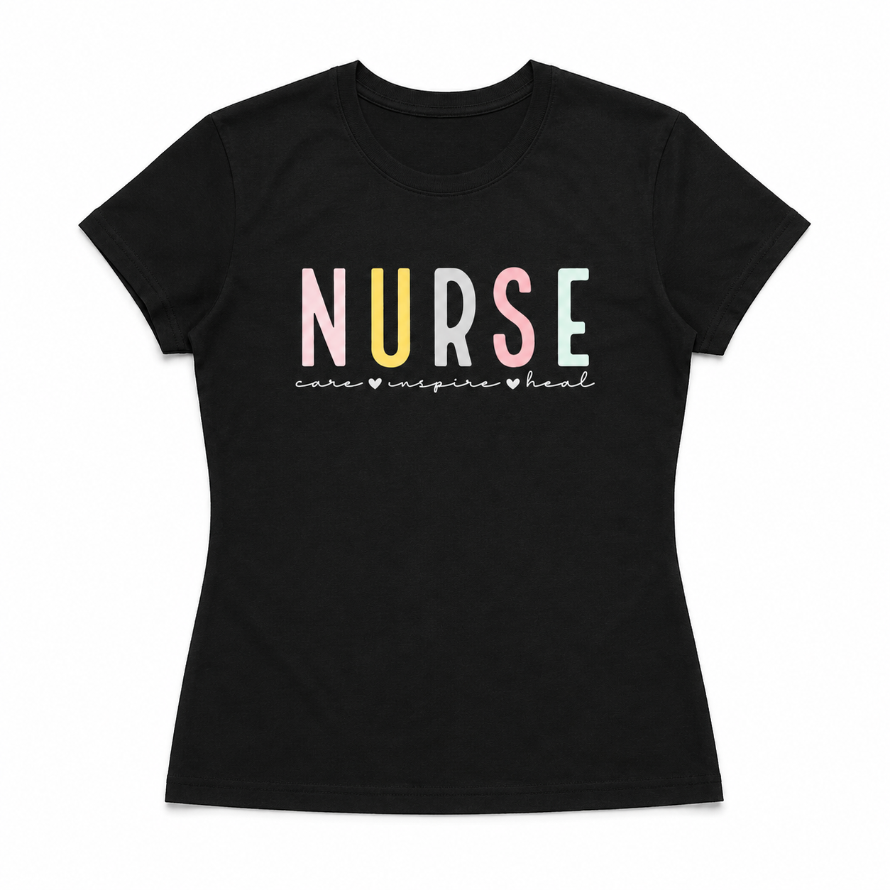 Nurse Care Inspire Heal Graphic Tee - Cute Pastel Nursing Gift T-Shirt