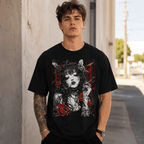 Anime Cyberpunk City T Shirt Gothic Roses Japanese Vintage Graphic Tee