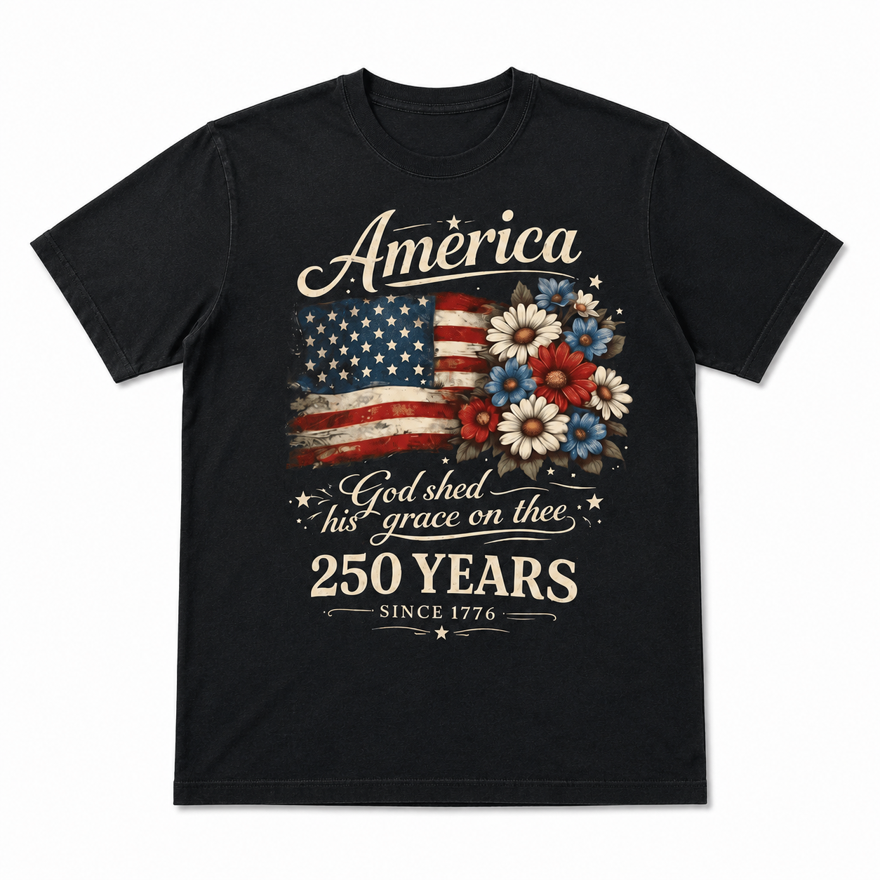 America 250 Years Floral Flag USA 250th Anniversary Patriotic T-Shirt