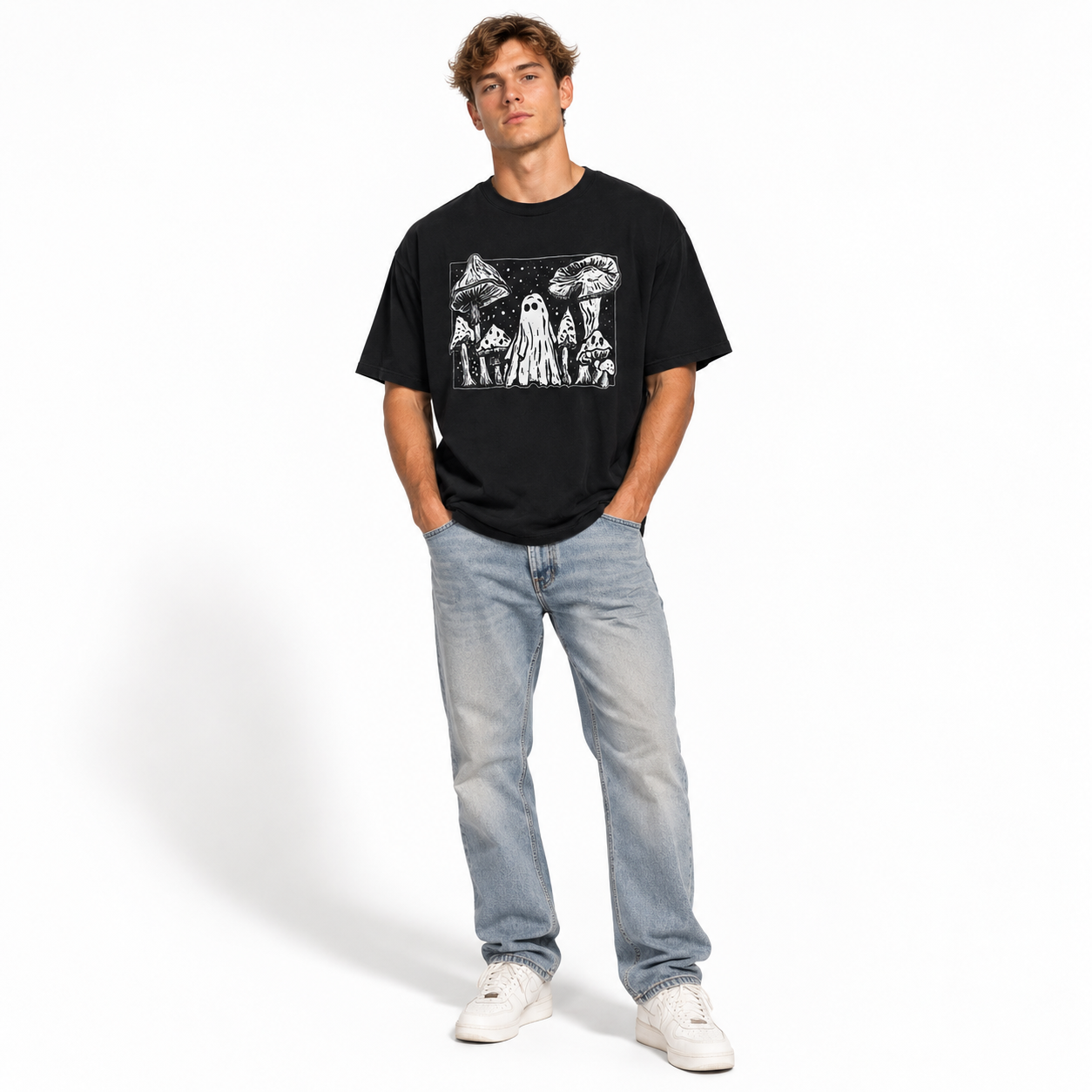 Cute Ghost Mushroom Forest Spooky Halloween Gothic Graphic Men's T-Shirt