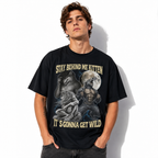 Stay Behind Me Kitten It’s Gonna Get Wild Wolf Funny Graphic T-Shirt