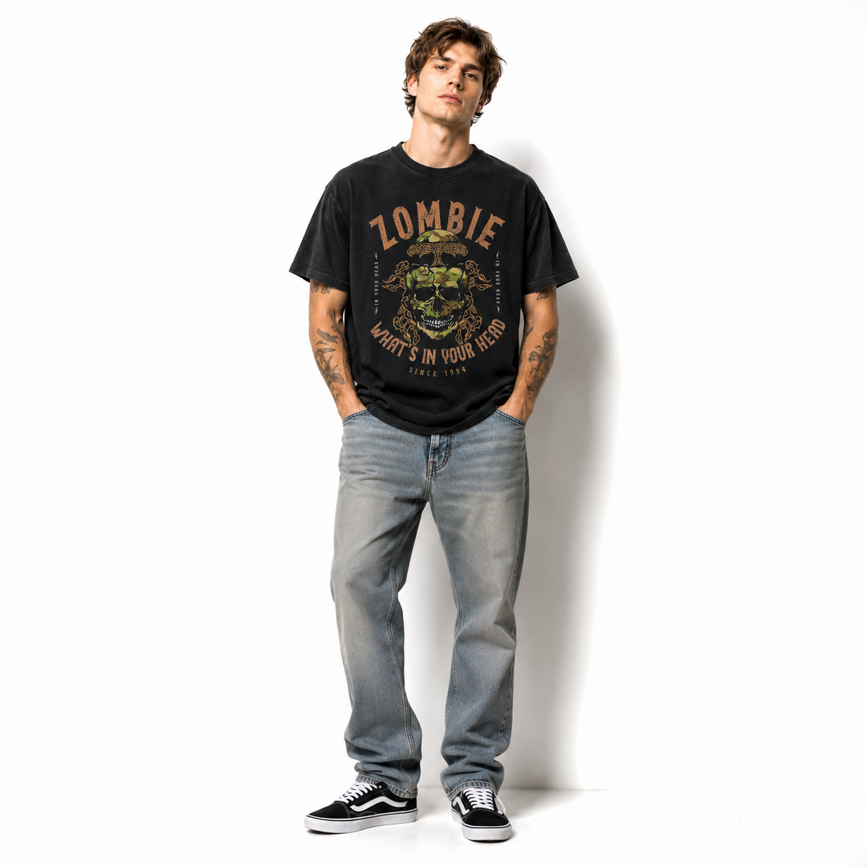 Zombie What's In Your Head Skull Undead Horror Halloween Graphic Men's T-Shirt