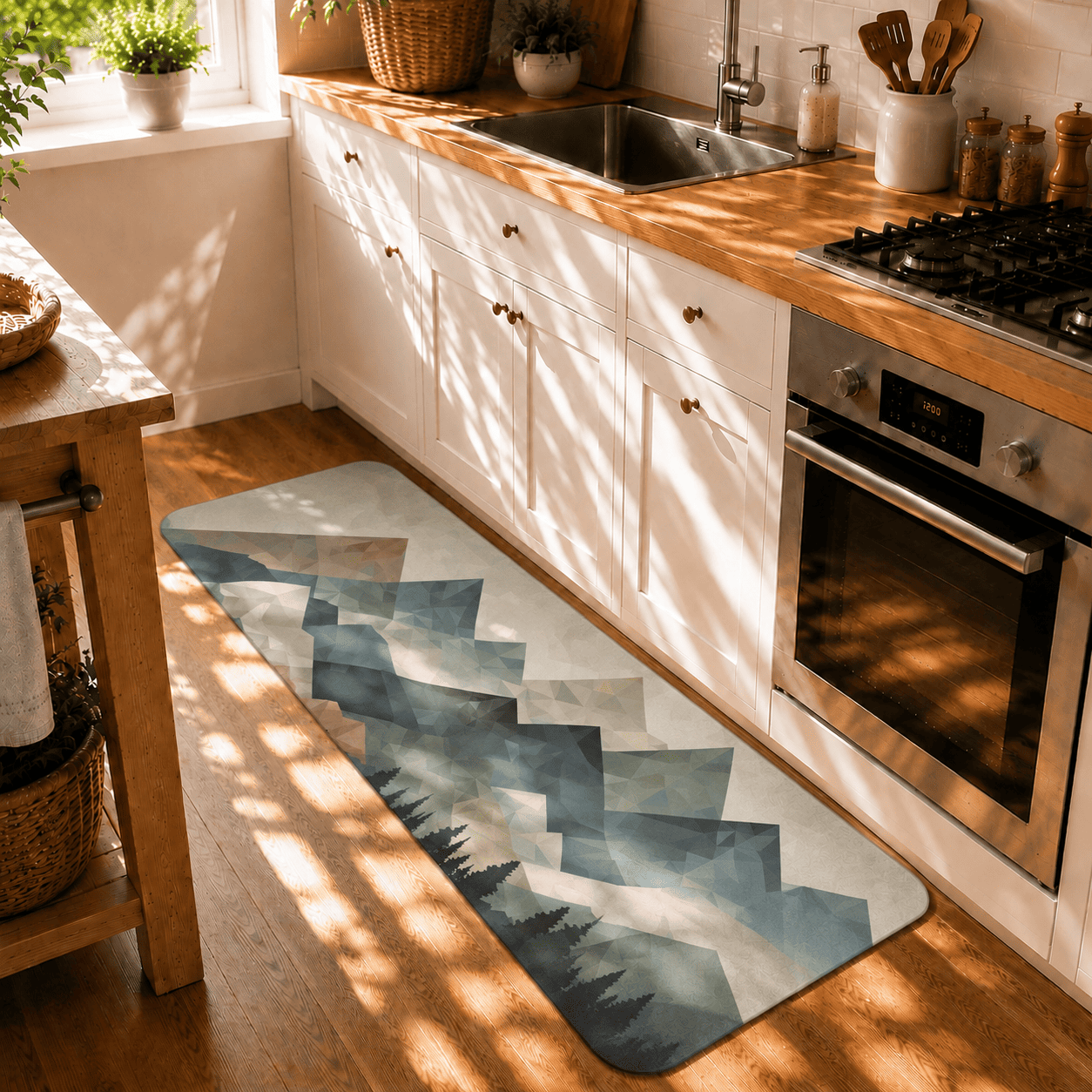 Low Poly Mountain Floor Mat for Entryway Quick Dry Non Slip Super Absorbent