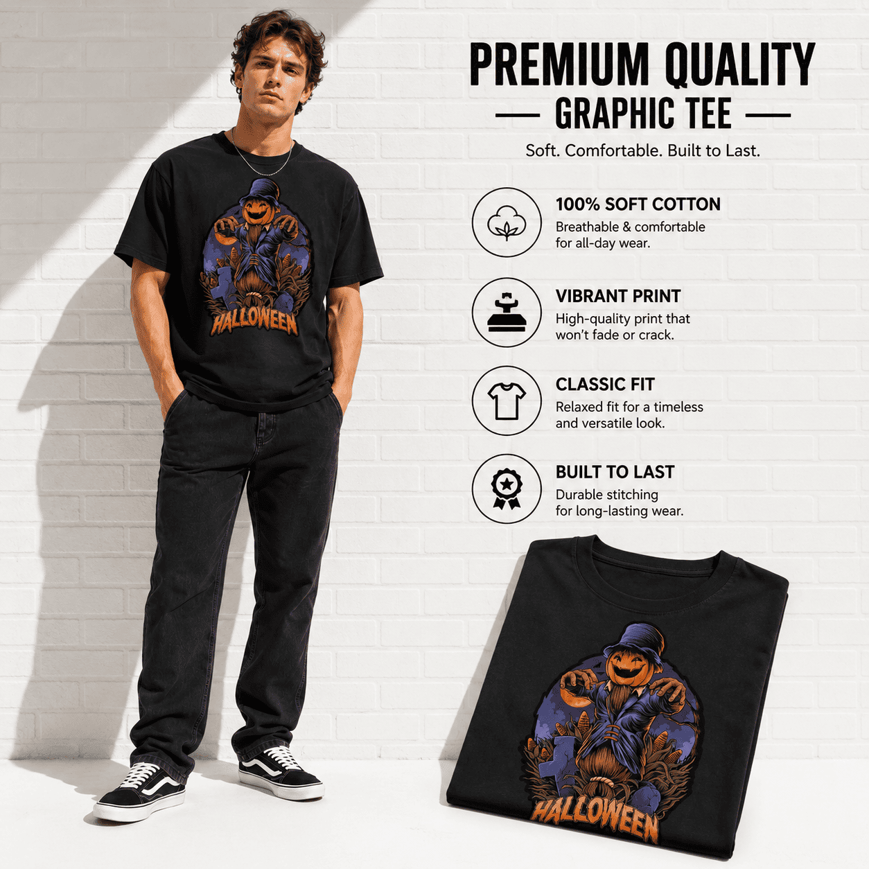 Pumpkin Head Scarecrow Halloween Cornfield Spooky Horror Graphic Men's T-Shirt