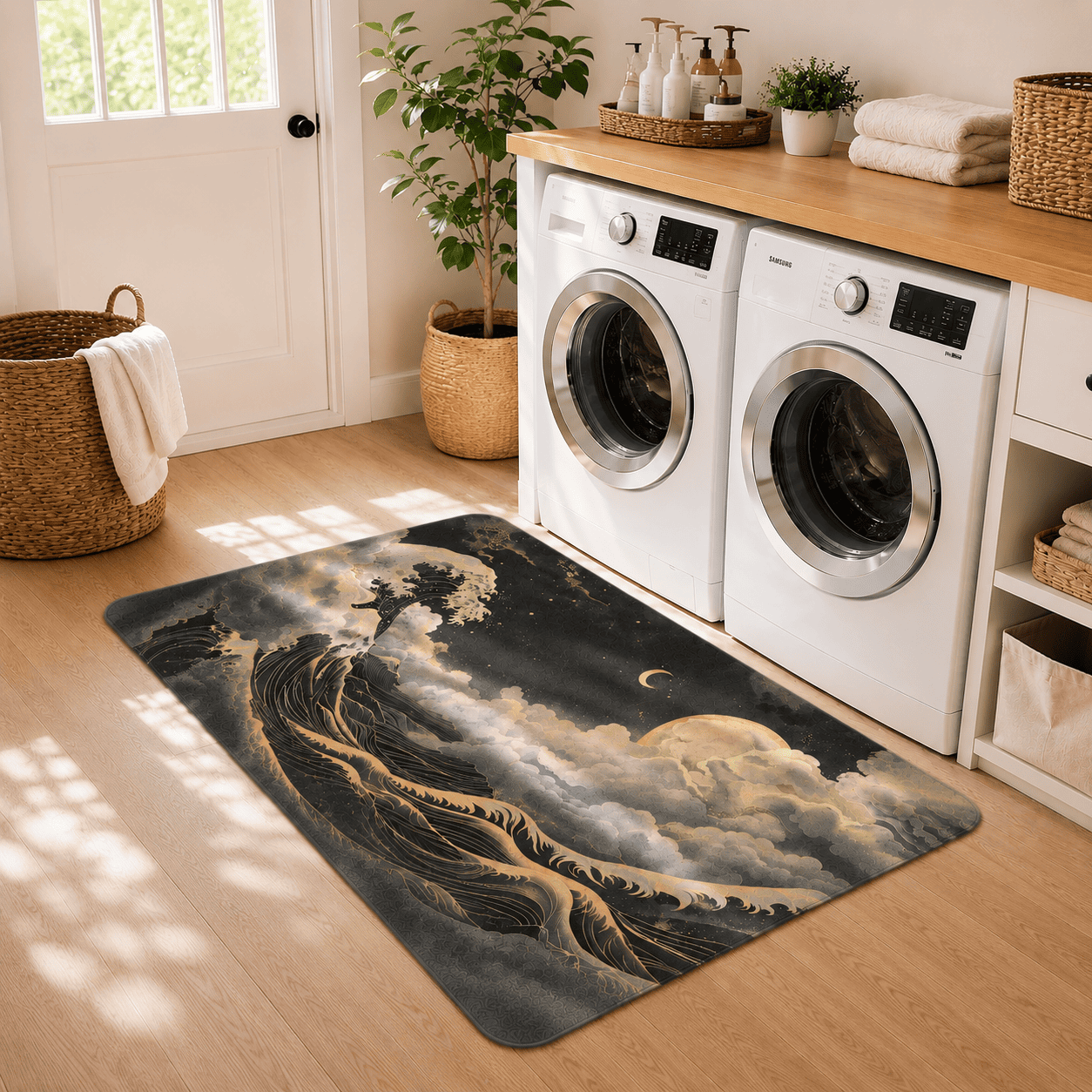 Japandi Bath Rug Moon & Stars Quick Dry Super Absorbent Non Slip