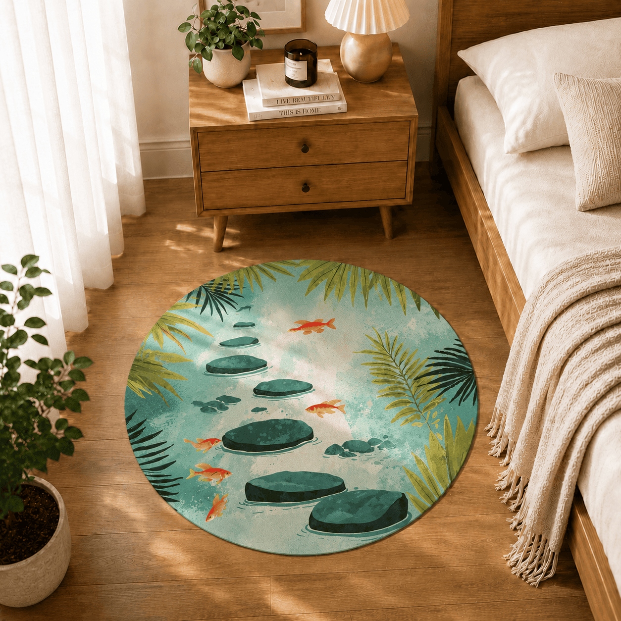 Koi Pond Laundry Room Mat Quick Dry Super Absorbent Non Slip Japanese Garden