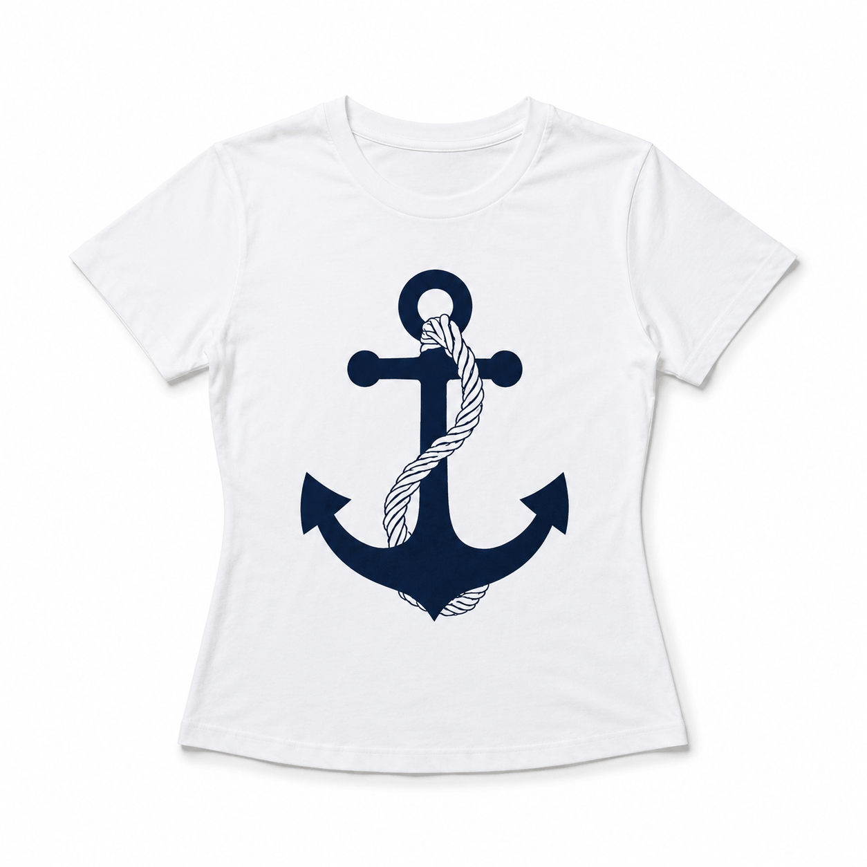 Women Anchor Graphic T-Shirt Nautical Print Casual Summer Crew Neck White Tee