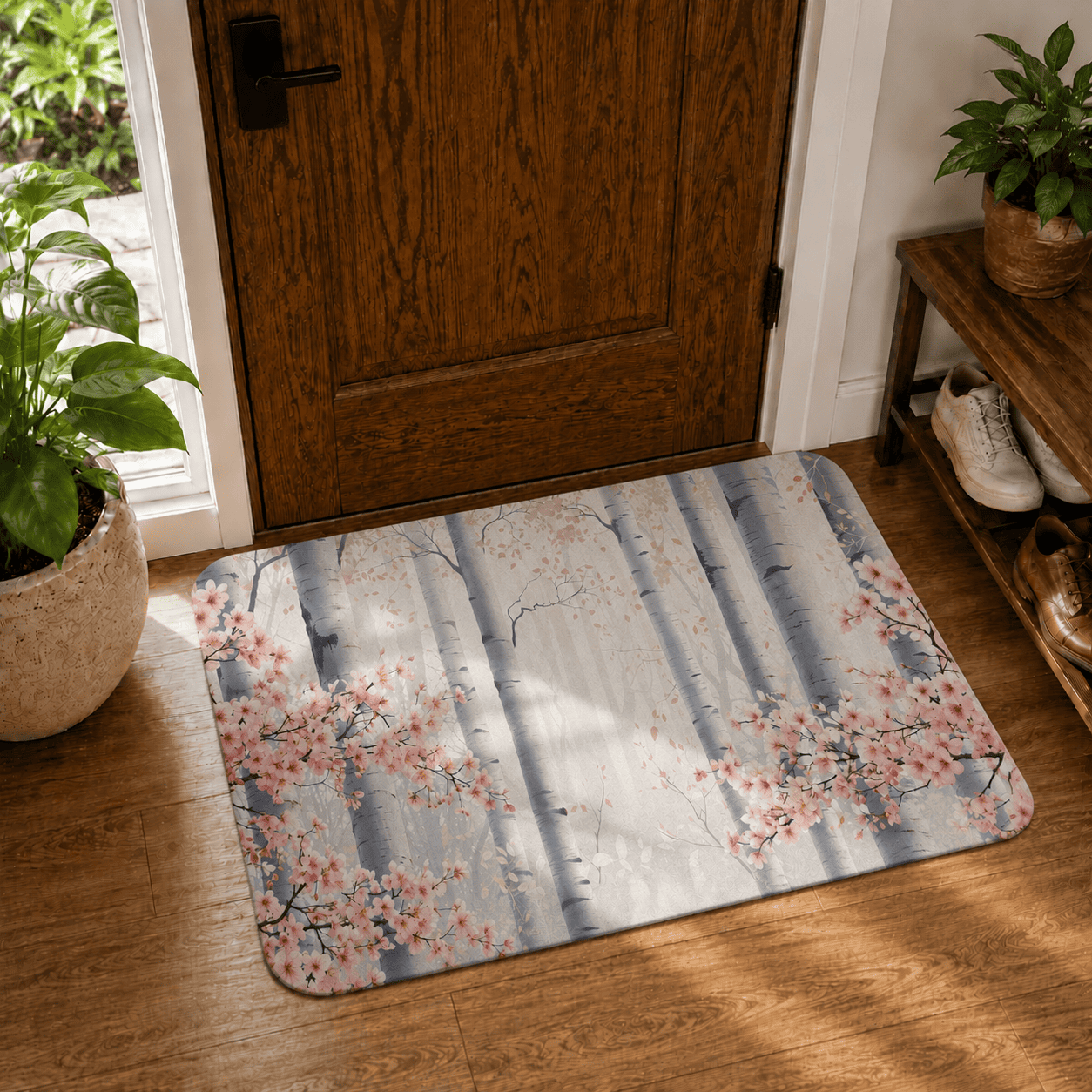 Cherry Blossom Floor Mat Quick Dry Super Absorbent Non Slip Sakura Decor
