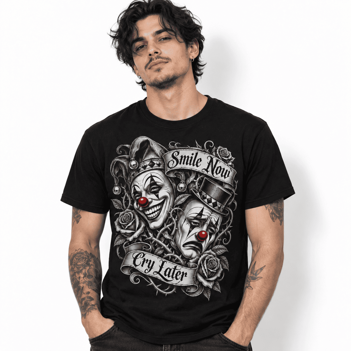 Smile Now Cry Later Clown Tattoo Art Men's Graphic T-Shirt